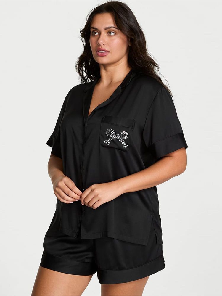 victoria's secret intimates Victoria's Secret Glazed Satin Short Nightsuit Black-picture-24