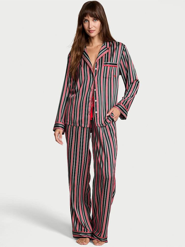 Victoria's Secret Glazed Satin Long Nightsuit Multi-Color