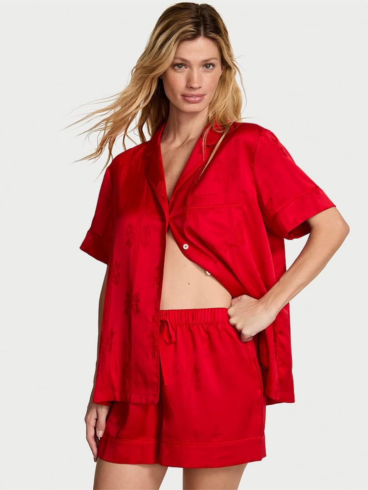 victoria's secret intimates Victoria's Secret Glazed Satin Bow Short Nightsuit Red-picture-13