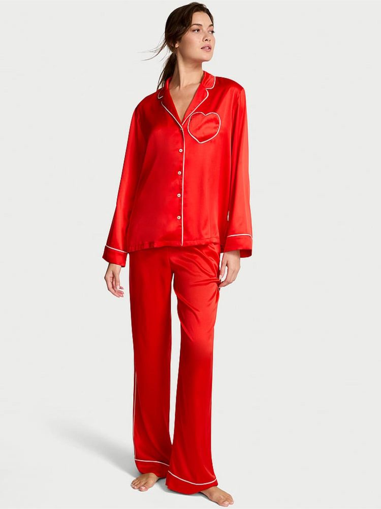 victoria's secret intimates Victoria's Secret Glazed Satin Heart Long Nightsuit Red-picture-17