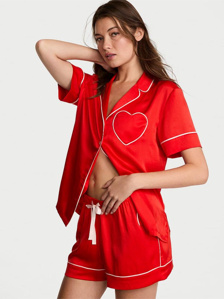 victoria's secret intimates Victoria's Secret Glazed Satin Heart Short Nightsuit Red-picture-22