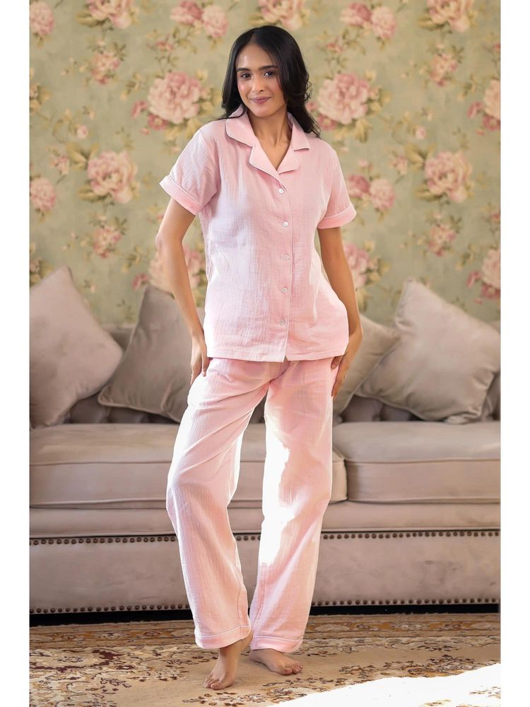 NAP STORY Floss Pink Muslin Half Sleeve Shirt and Pyjama-picture-21