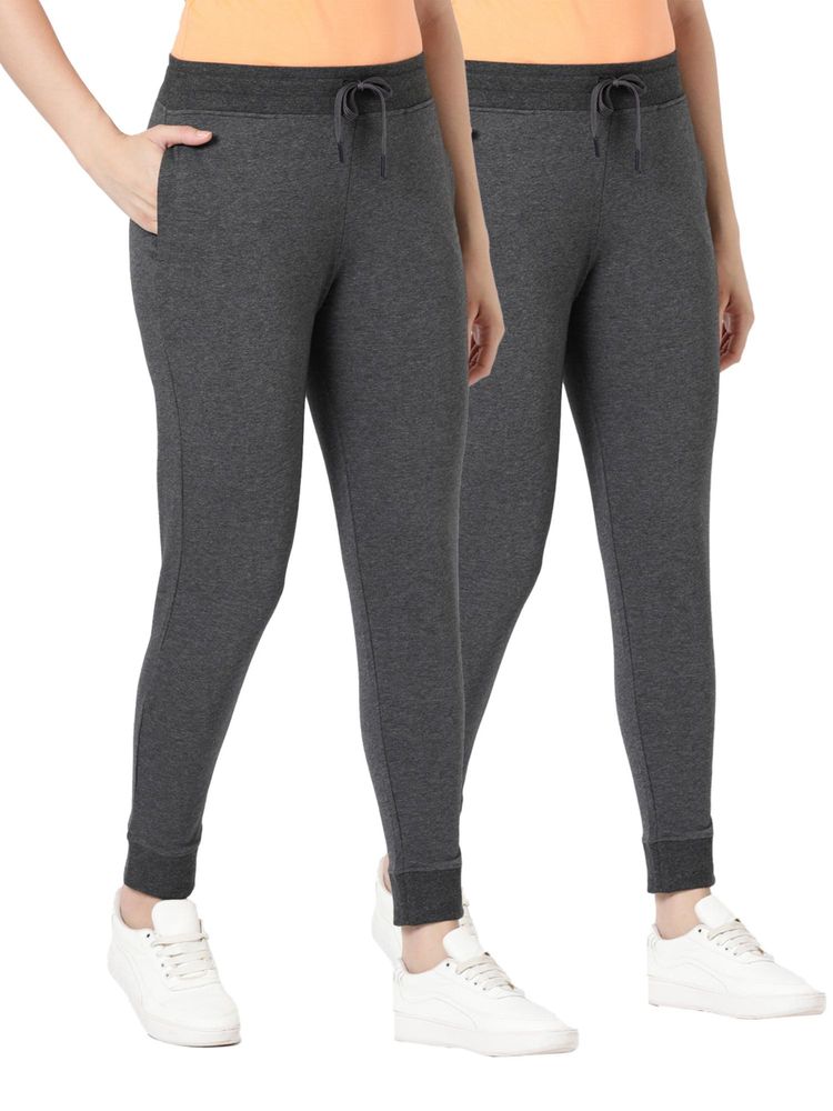 BLOSSOM Womens Stretch Cotton French Terry Joggers Charcoal (Pack of 2)-picture-11