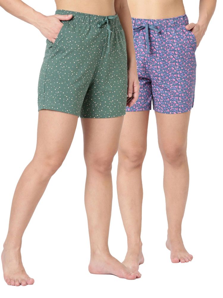 BLOSSOM Womens Super Combed Cotton Relaxed Fit Printed Shorts Multi-Color (Pack of 2)-picture-22