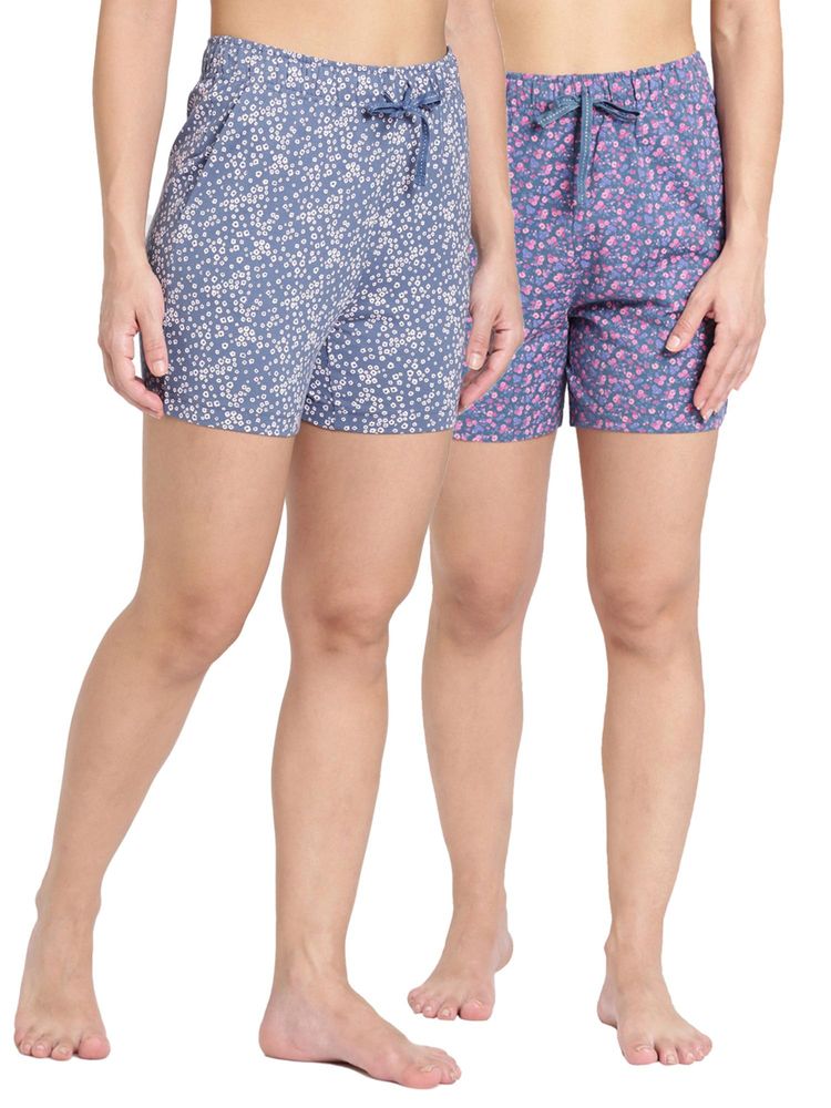 BLOSSOM Womens Super Combed Cotton Relaxed Fit Printed Shorts Multi-Color (Pack of 2)-image-4