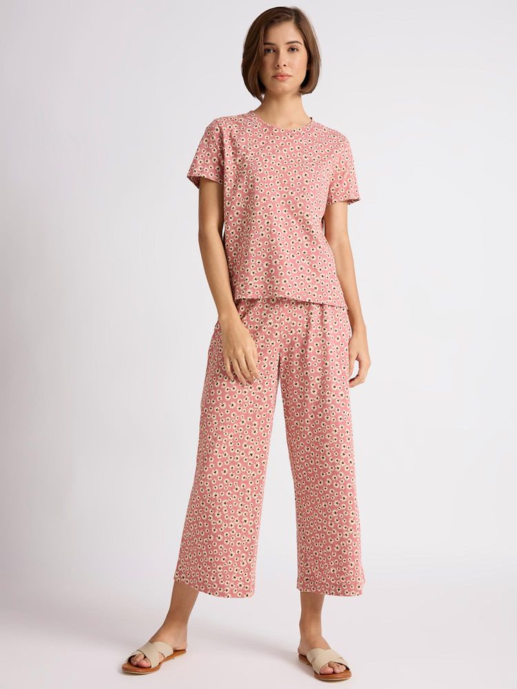 Chemistry Ditsy Printed Cotton Jersey Nightsuit Pink-image-16