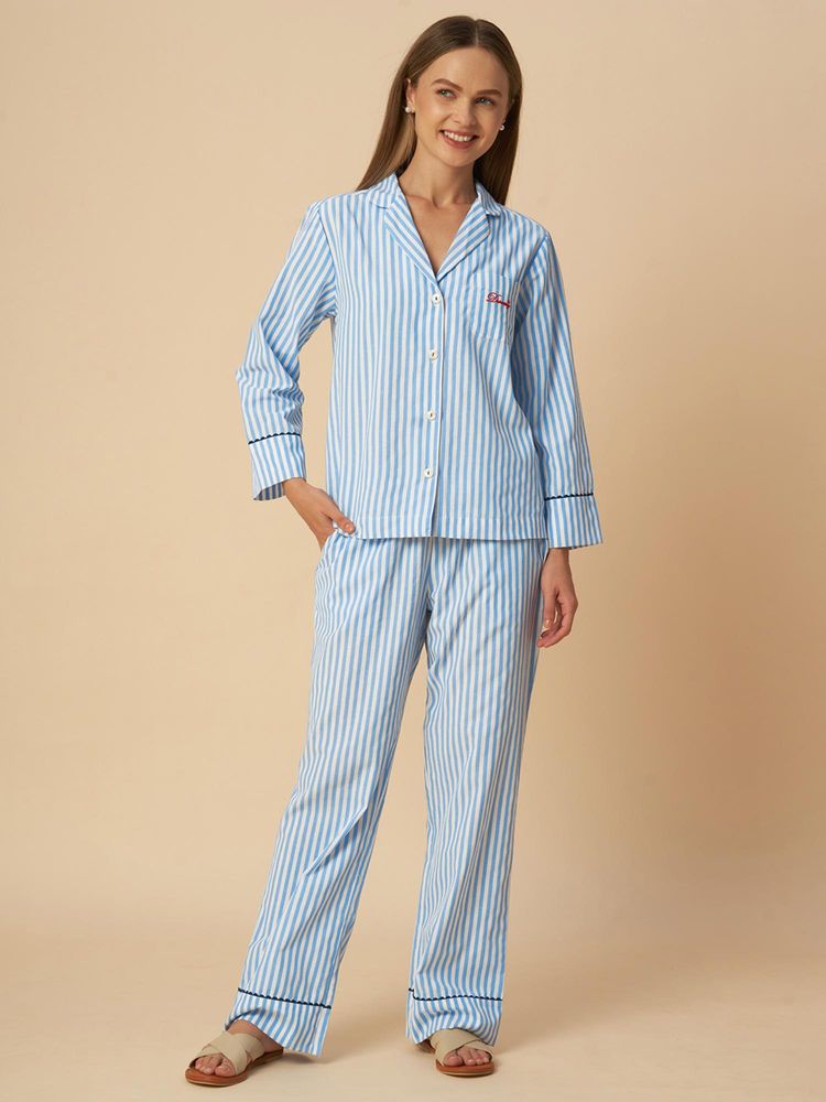 Chemistry Striped Nightsuit Ric Rac Detailing Blue-picture-25