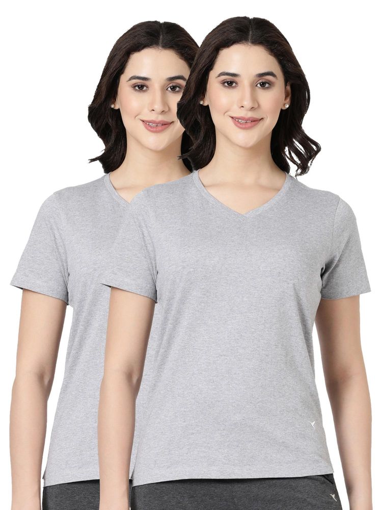 BLOSSOM Womens 100% Knitted Cotton T-Shirt Grey (Pack of 2)-image-5