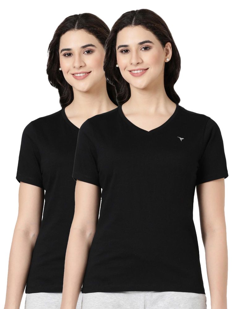 BLOSSOM Womens 100% Knitted Cotton T-Shirt Black (Pack of 2)-picture-22