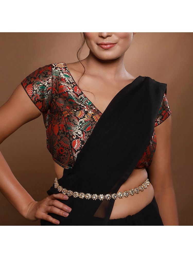 Aatmana Gold-Plated Kundan Studded & Beaded Floral Shaped Waist Chain Kamarbandh-image-3