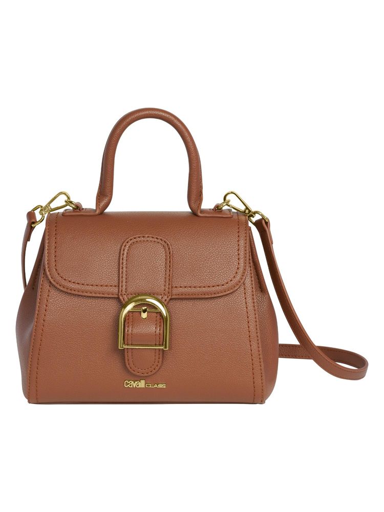 Cavalli Class Tan Synthetic Cassia Satchel Bag with Detachable Strap-picture-23