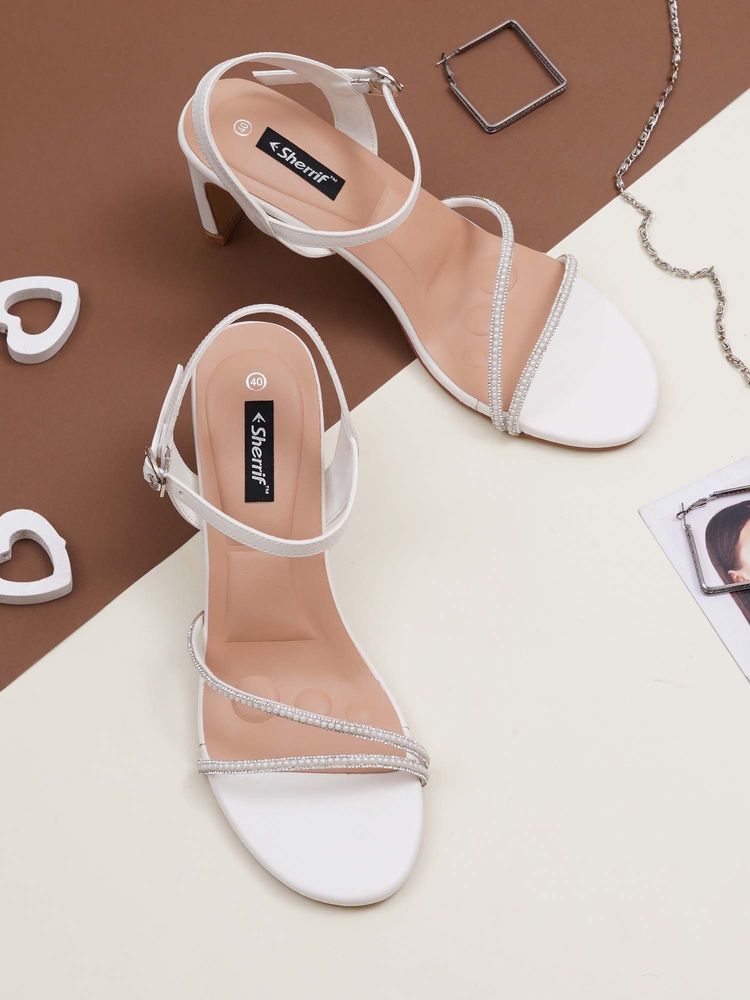 Sherrif Shoes Women White Block Heels-image-35