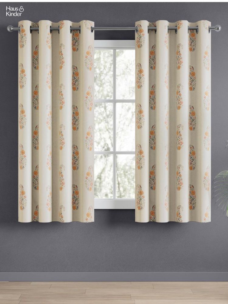 Haus & Kinder 100% Cotton Printed Curtains, Paisley, Eyelets, Multi (Pack of 2)-picture-19