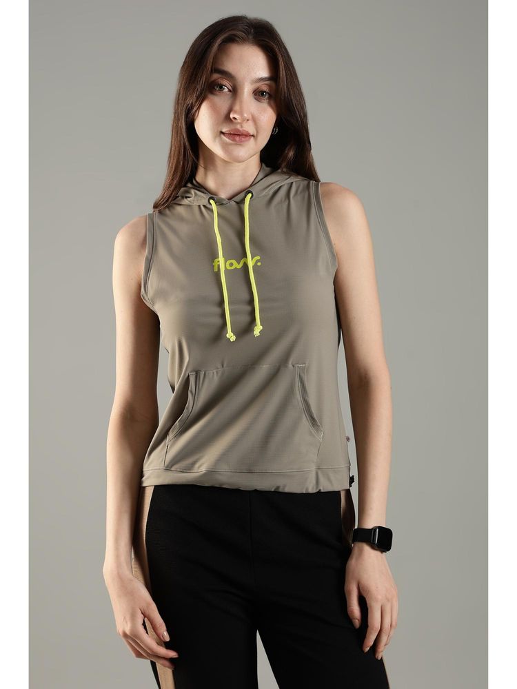 DOMIN8 Women's Sleeveless Hoodie with Kangaroo Pocket and Neon Drawstring-Olive-picture-15