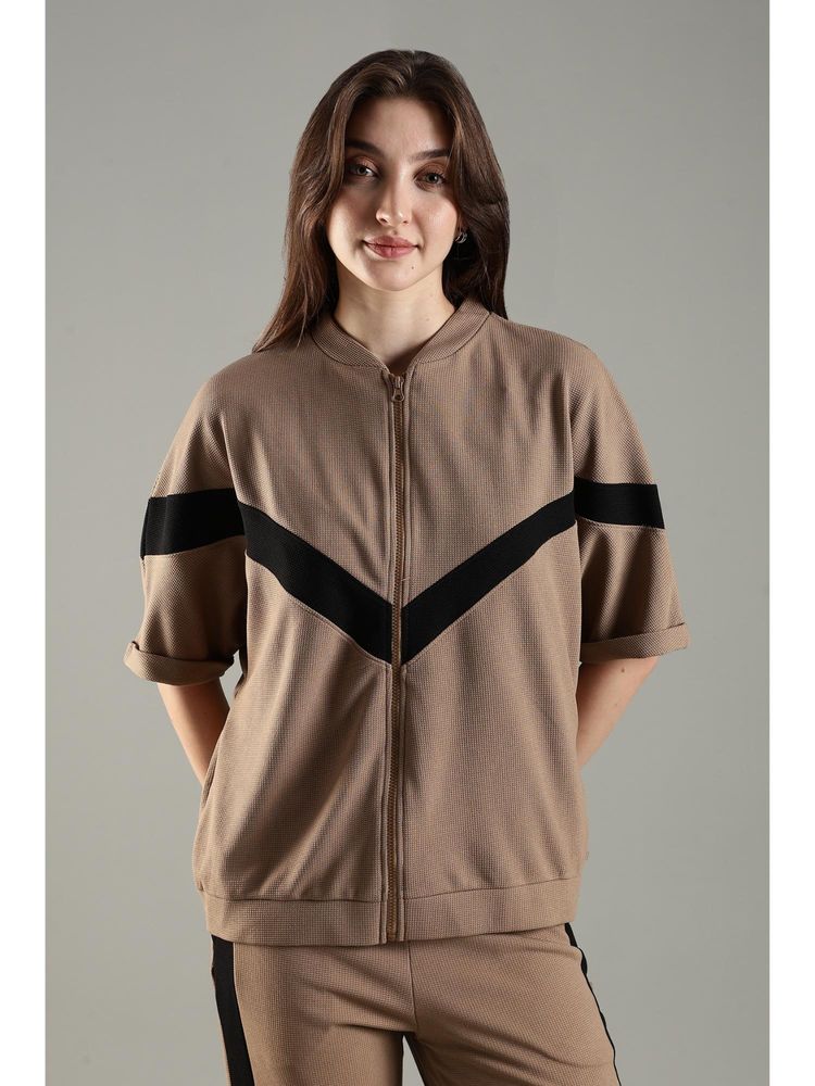 DOMIN8 Women's Short Sleeve Textured Jacket-Brown-picture-18