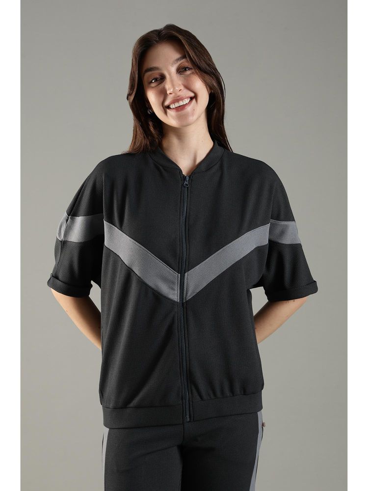 DOMIN8 Women's Short Sleeve Textured Jacket-Black-picture-16