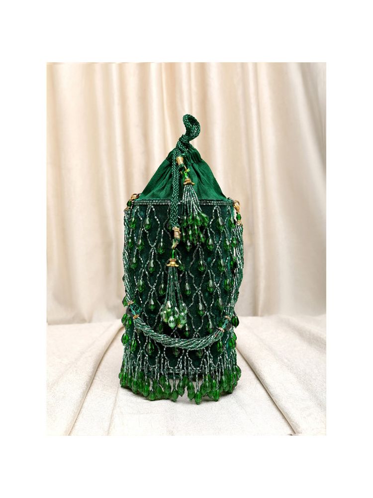 Peora Potli Bags Handmade Evening Wristlet Handbags Stylish Bridal Green - P108GRN-image-18