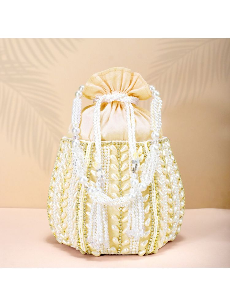 Peora Potli Bags Evening Bags Ethnic Bride Purse with Drawstring Gold - P47G-picture-33