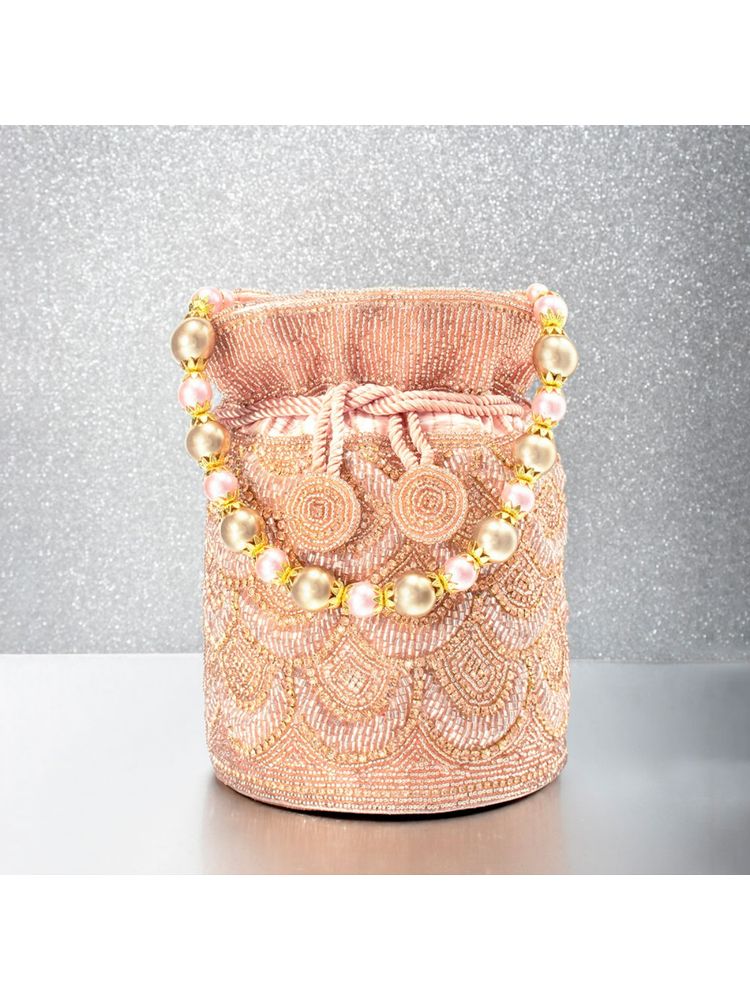 Peora Potli Bags Evening Bags Ethnic Bride Purse with Drawstring Rose Gold - P70C-picture-1