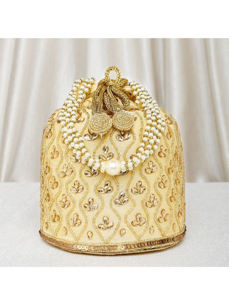Peora Potli Bags Evening Bags Ethnic Bride Purse with Drawstring Gold - P88G