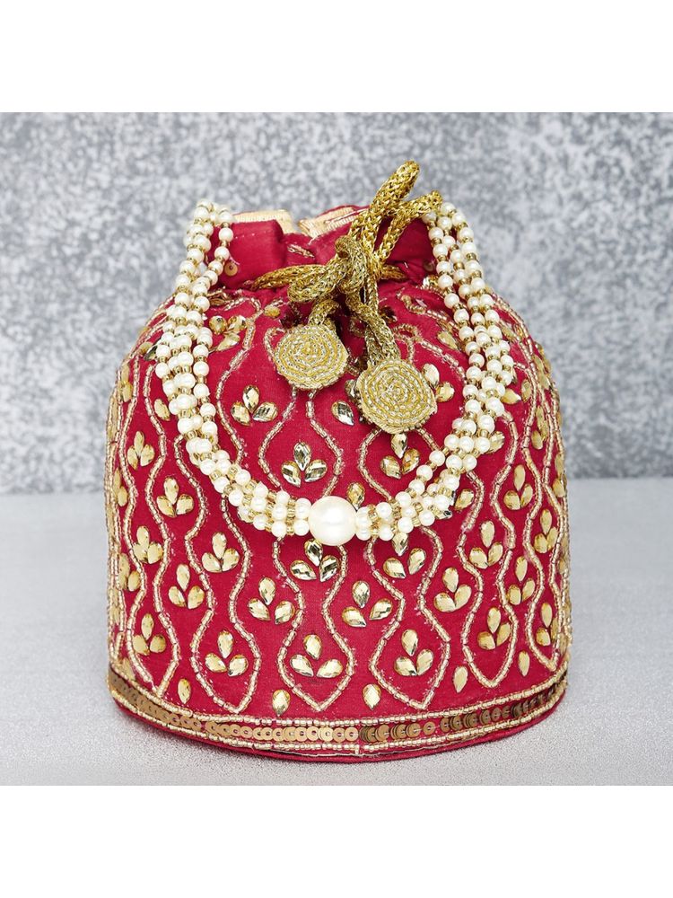 Peora Embroidered Potli Bags Handmade Ethnic Purse Evening Handbags Stylish Red - P88R-image-25