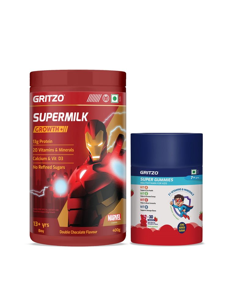Gritzo Supermilk Growth+ Iron Man 13G Protein For 13+Y Boy With Super Gummies - Pack Of 2-picture-16