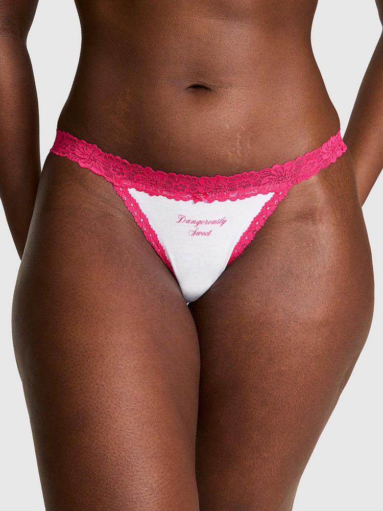 victoria's secret intimates Victoria's Secret White PINK Cotton Lace Trim Bikini Panty-picture-18