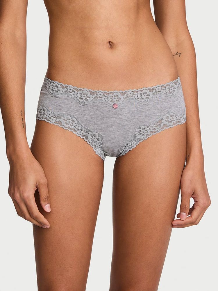 victoria's secret intimates Victoria's Secret Grey Lace Trim Cotton Lace Waist Cheeky Panty-picture-25