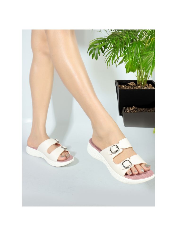 Carlton London White Comfort Women's Buckle Sandals