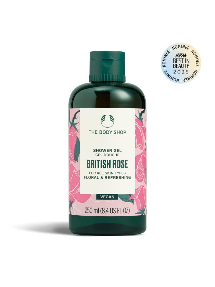 The Body Shop British Rose Shower Gel, Softens & Cleanses, Floral Scent of Rose & Aloe, Soap-Free