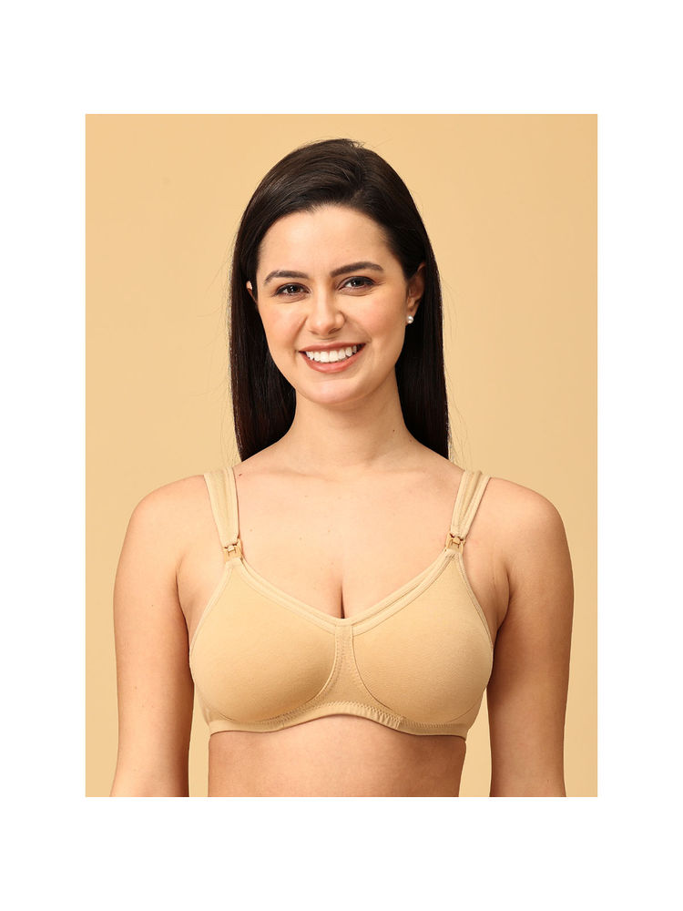 The Mom Store Beige Cotton Elastane Solid Nursing and Feeding Non Padded Bra-picture-16