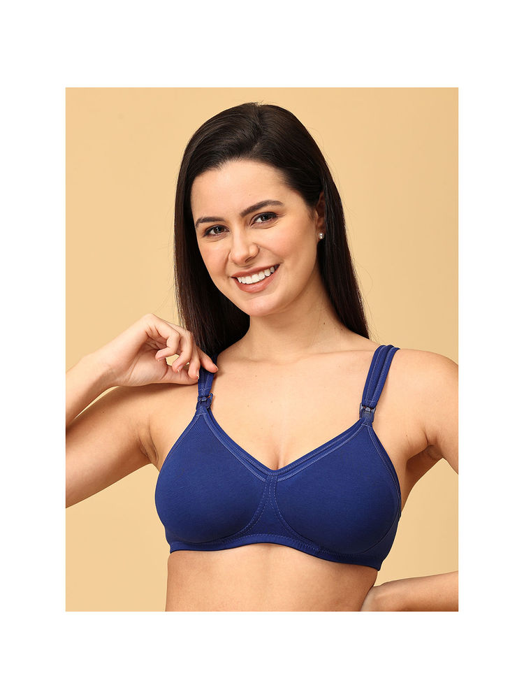 The Mom Store Blue Cotton Elastane Solid Nursing and Feeding Non Padded Bra-picture-13