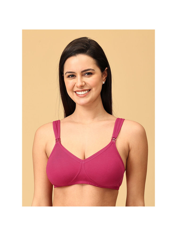 The Mom Store Pink Cotton Elastane Solid Nursing and Feeding Non Padded Bra-picture-17