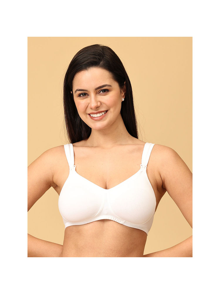 The Mom Store White Cotton Elastane Solid Nursing and Feeding Non Padded Bra-picture-14