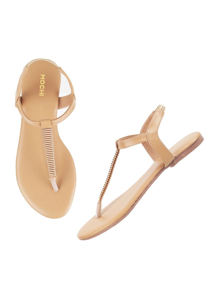 Mochi Womens Beige Flat SandalsMochi Beige Synthetic Solid Flats-picture-23