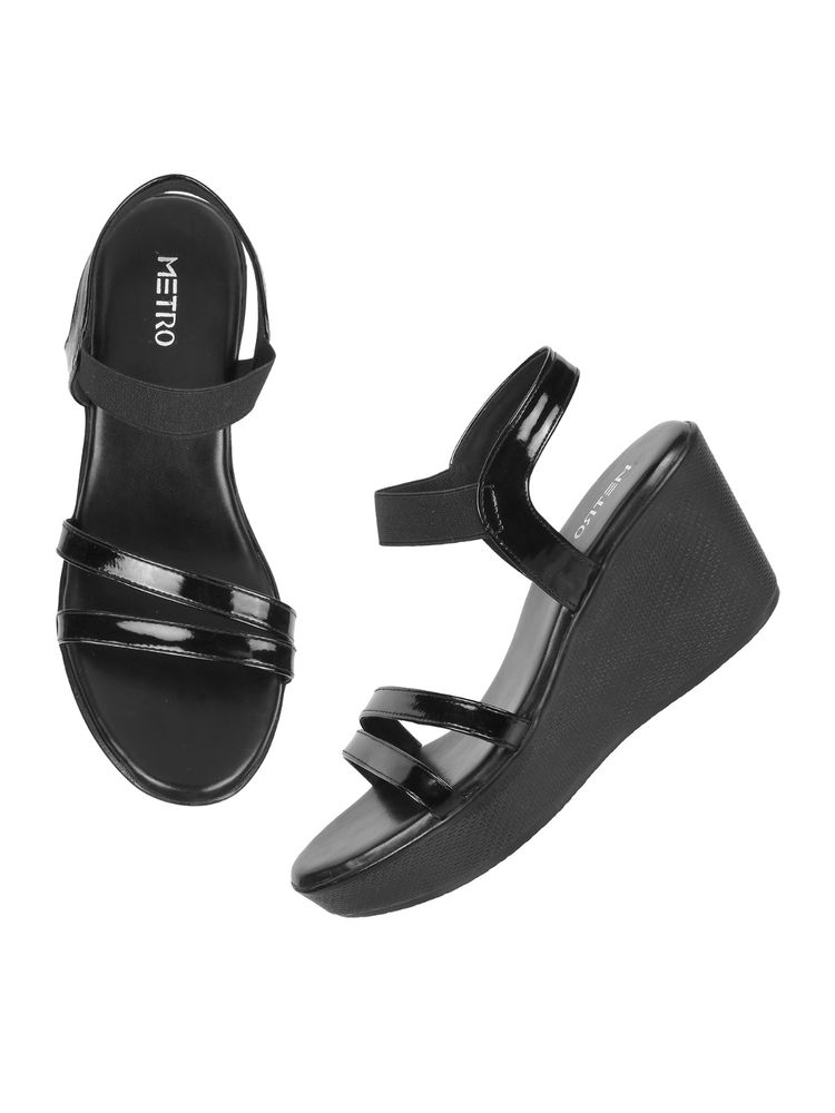 Metro Womens Black Platform HeelsMetro Black Synthetic Solid Wedges-picture-20