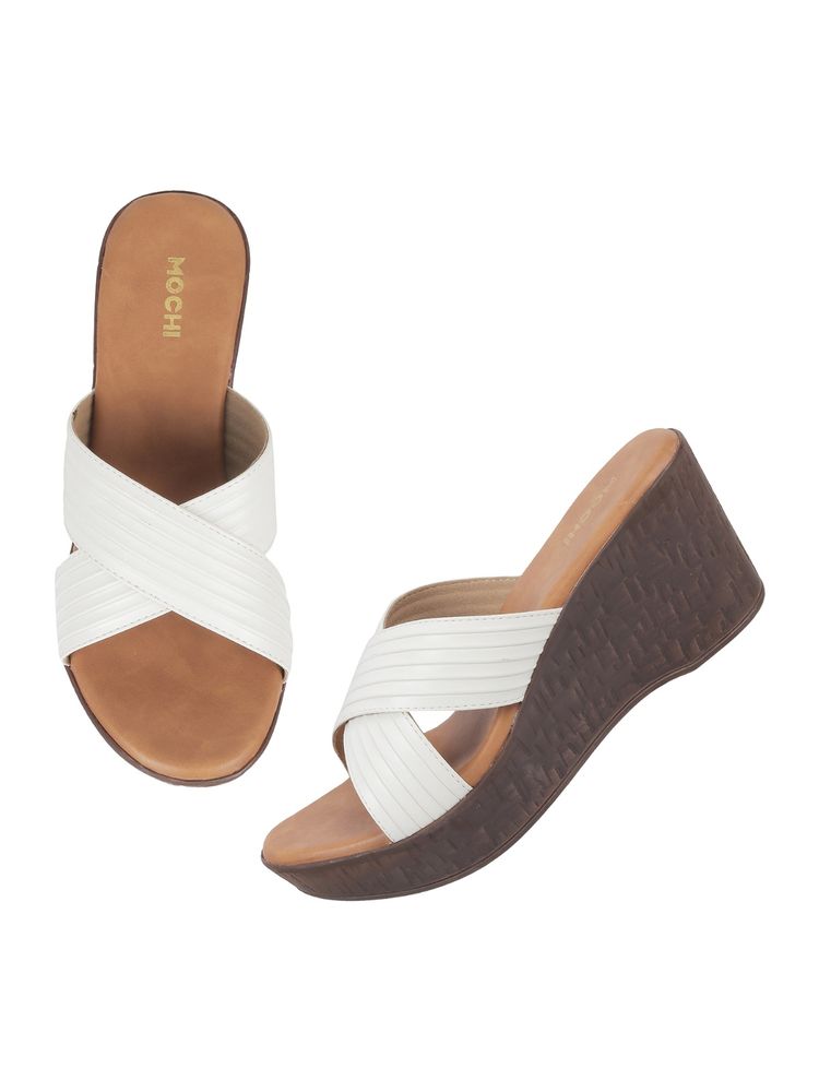 Mochi Womens White Platform HeelsMochi White Synthetic Solid Wedges-image-32