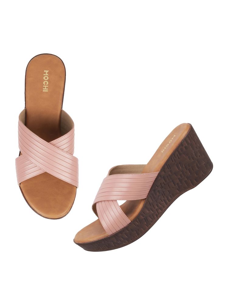Mochi Womens Pink Platform HeelsMochi Pink Synthetic Solid Wedges-image-29