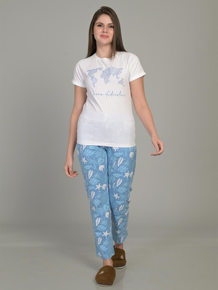 MAYSIXTY Womens Printed T-Shirt And Pyjama - White-image-29