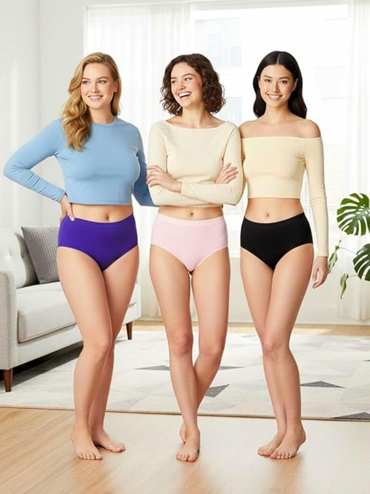 BRACHY Women Seamless Assorted Hipster Briefs Multi-Color (Pack of 3)-picture-11