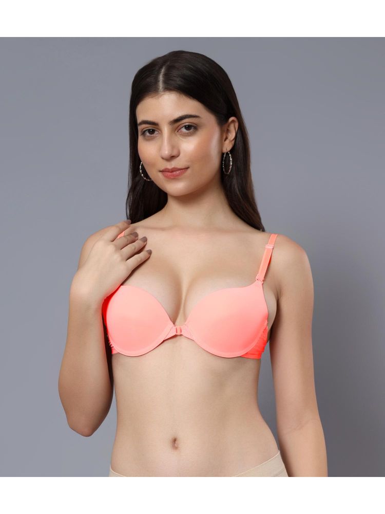 BRACHY Women Peach Front Open Underwire Push-Up Heavily Padded Bra-picture-24