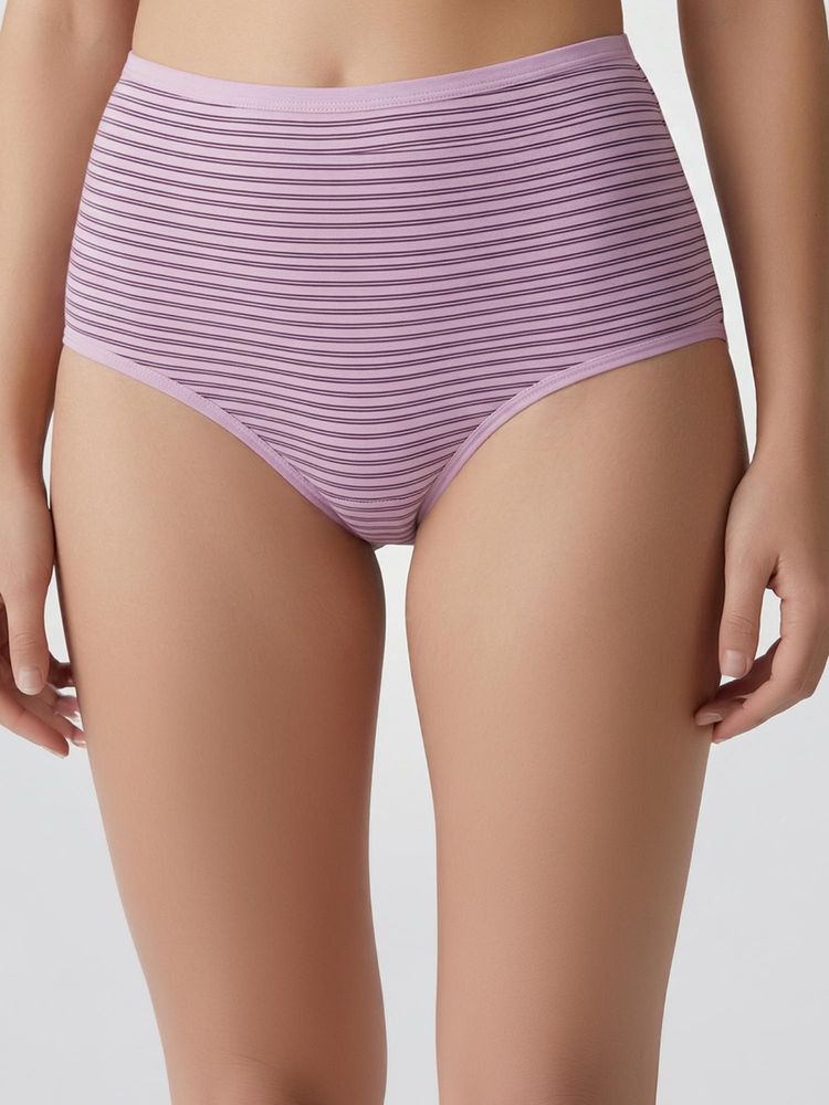 Clovia Cotton High Waist Striped Print Hipster Panty Pink-picture-25