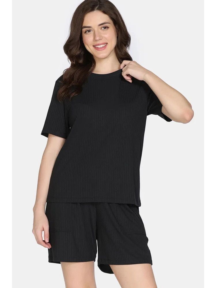 Zivame 2 Mile Fashion Knit Poly Nightsuit - Black Beauty-image-3