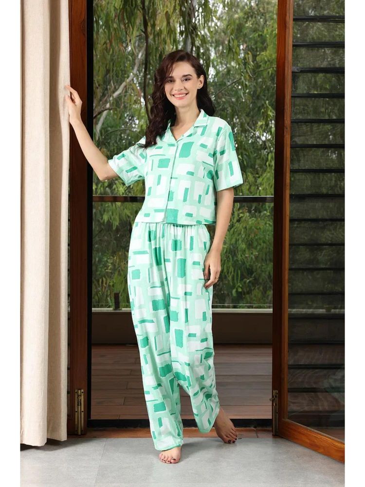 Zivame 2 Mile Fashion Knit Cotton Nightsuit - Brook Green-picture-25