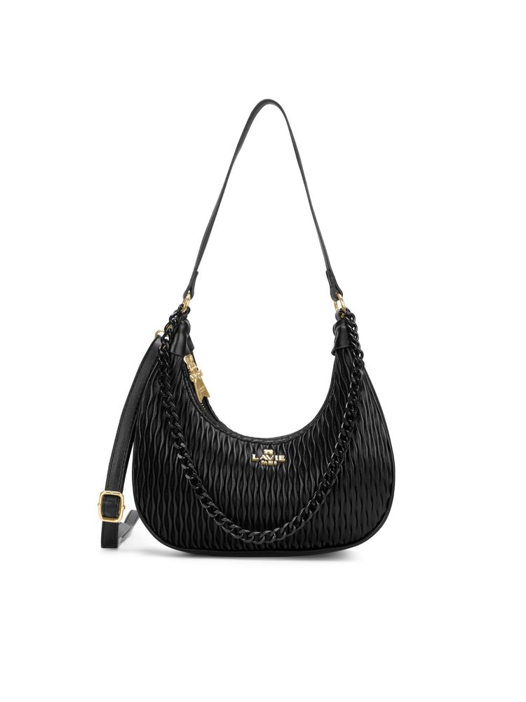 Lavie Paris Women Black Pli Elite Cres Shoulder Bag with Detachable Strap (M)-image-14