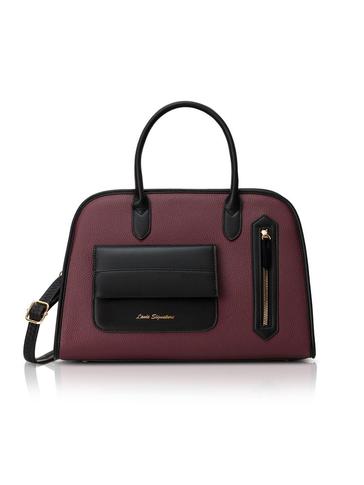Lavie Signature Women Maroon Satchel Bag with Detachable Strap (M)-image-7