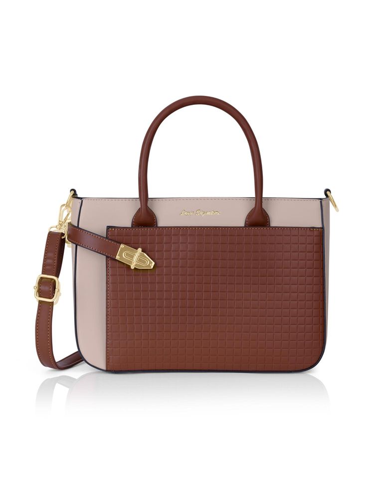 Lavie Signature Women Beige-Brown Astoria Satchel Bag with Detachable Strap (M)-picture-28