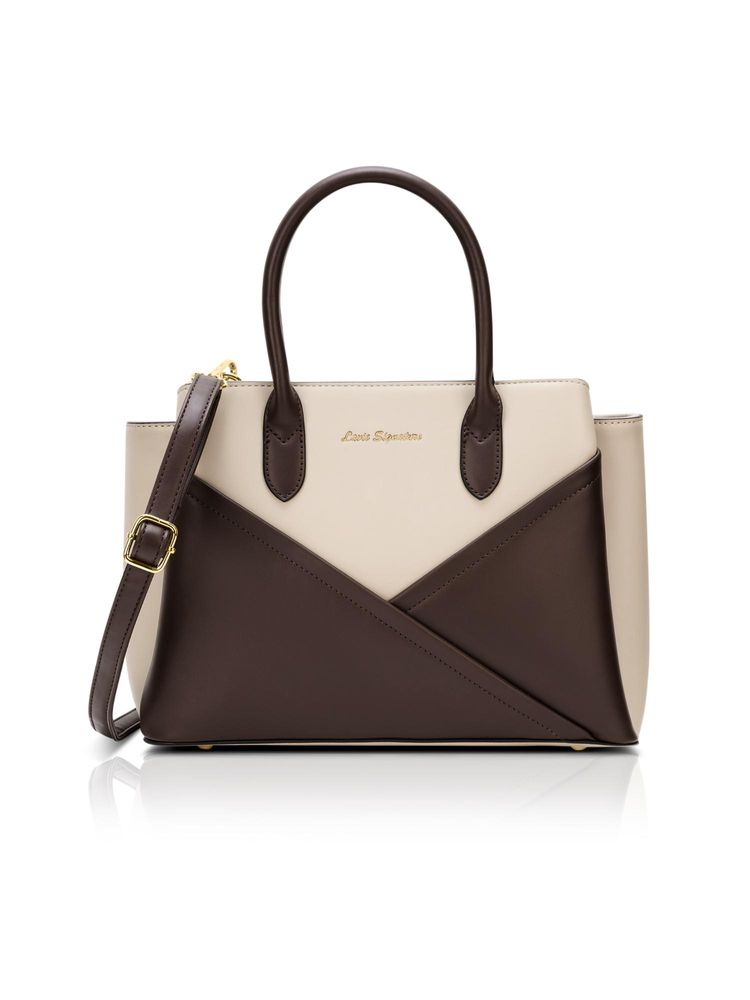 Lavie Signature Women Brown-Off White Emery Satchel Bag with Detachable Strap (M)-picture-19