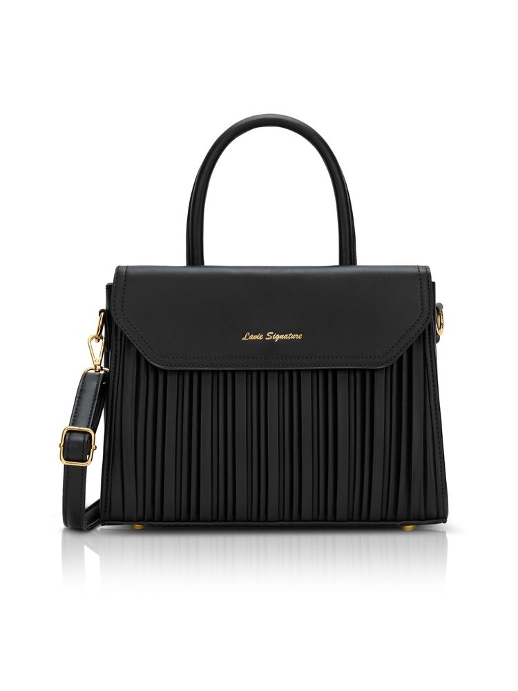 Lavie Signature Women Austin Black Satchel Bag with Detachable Strap (M)-image-15
