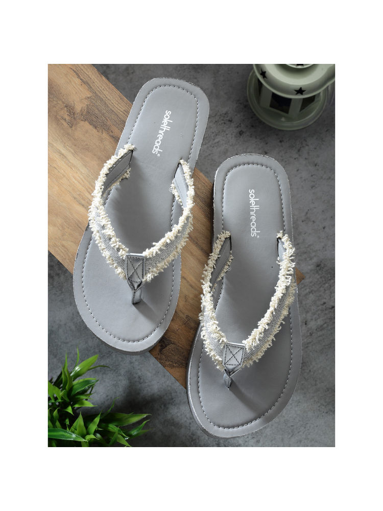SOLETHREADS Braid Silver Solid Women Slippers